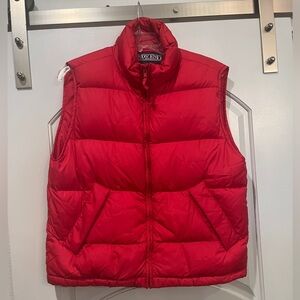 Vintage style Lands' End plush goose feather Bright Red Quilted Vest. GUC!